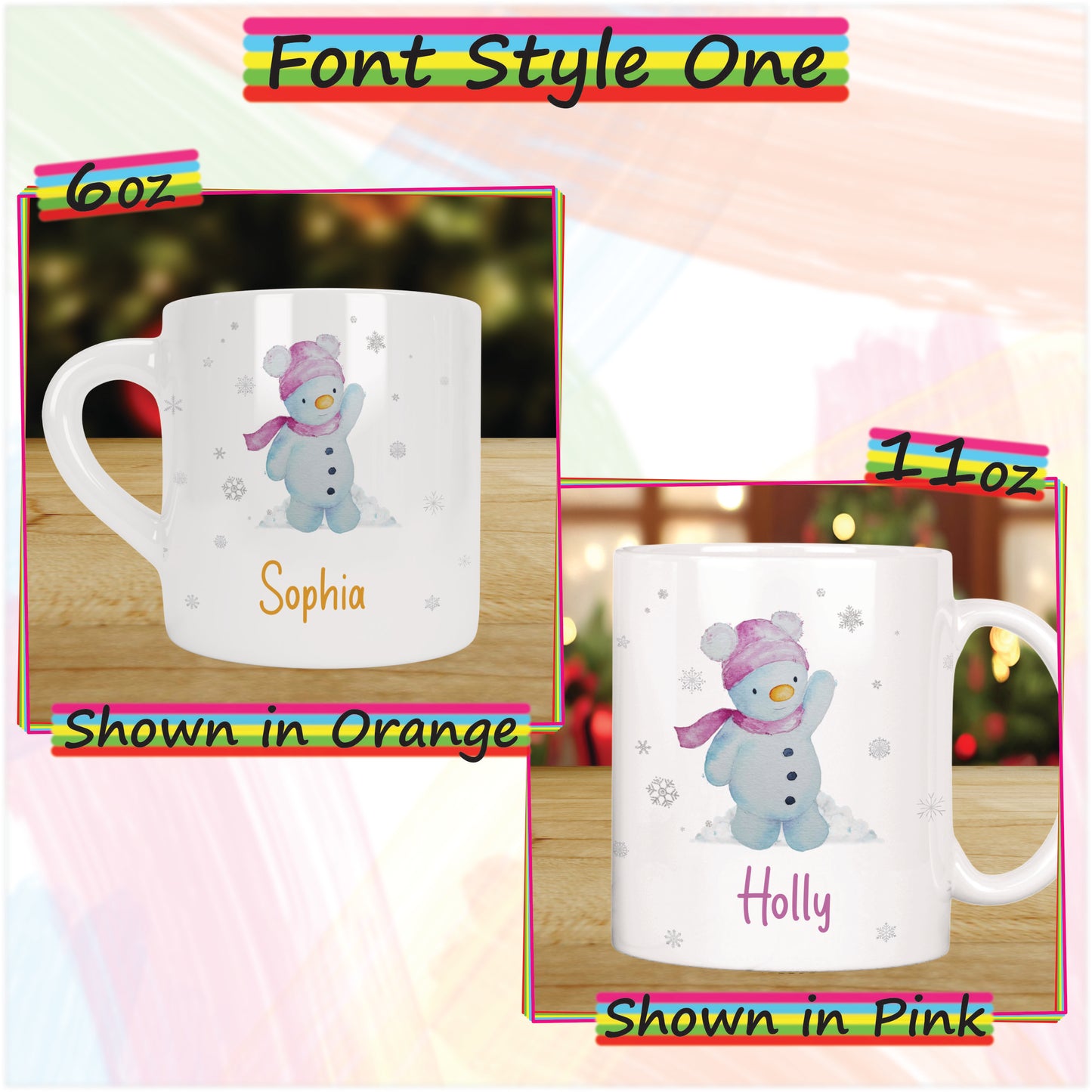 Girl Snowman Personalised Christmas Mug for Kids - Hot Chocolate Mug with Name