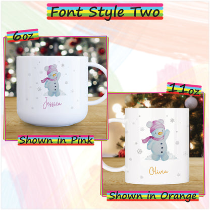 Girl Snowman Unbreakable Personalised Kids Christmas Mug - Hot Chocolate Mug with Name