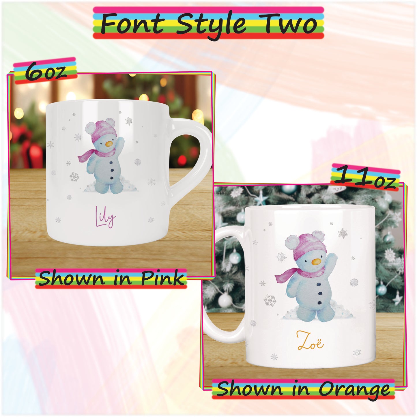 Girl Snowman Personalised Christmas Mug for Kids - Hot Chocolate Mug with Name