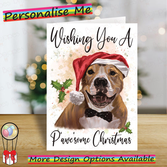 Personalised Staffy Christmas Card - Seasonal Greetings Card for Dog Lovers