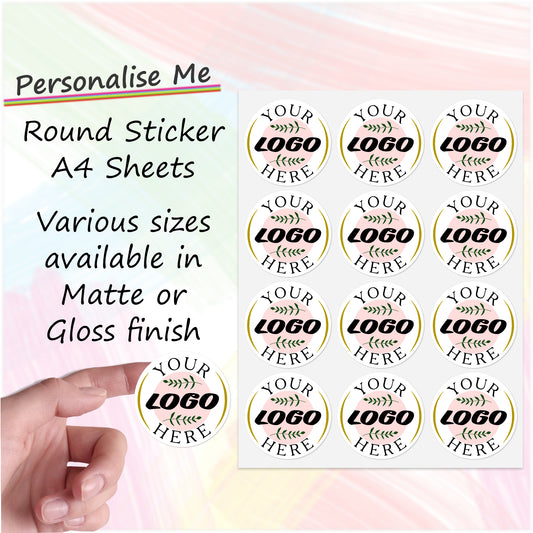 Personalised Logo Stickers - Customised A4 Sheet Circle Round Stickers