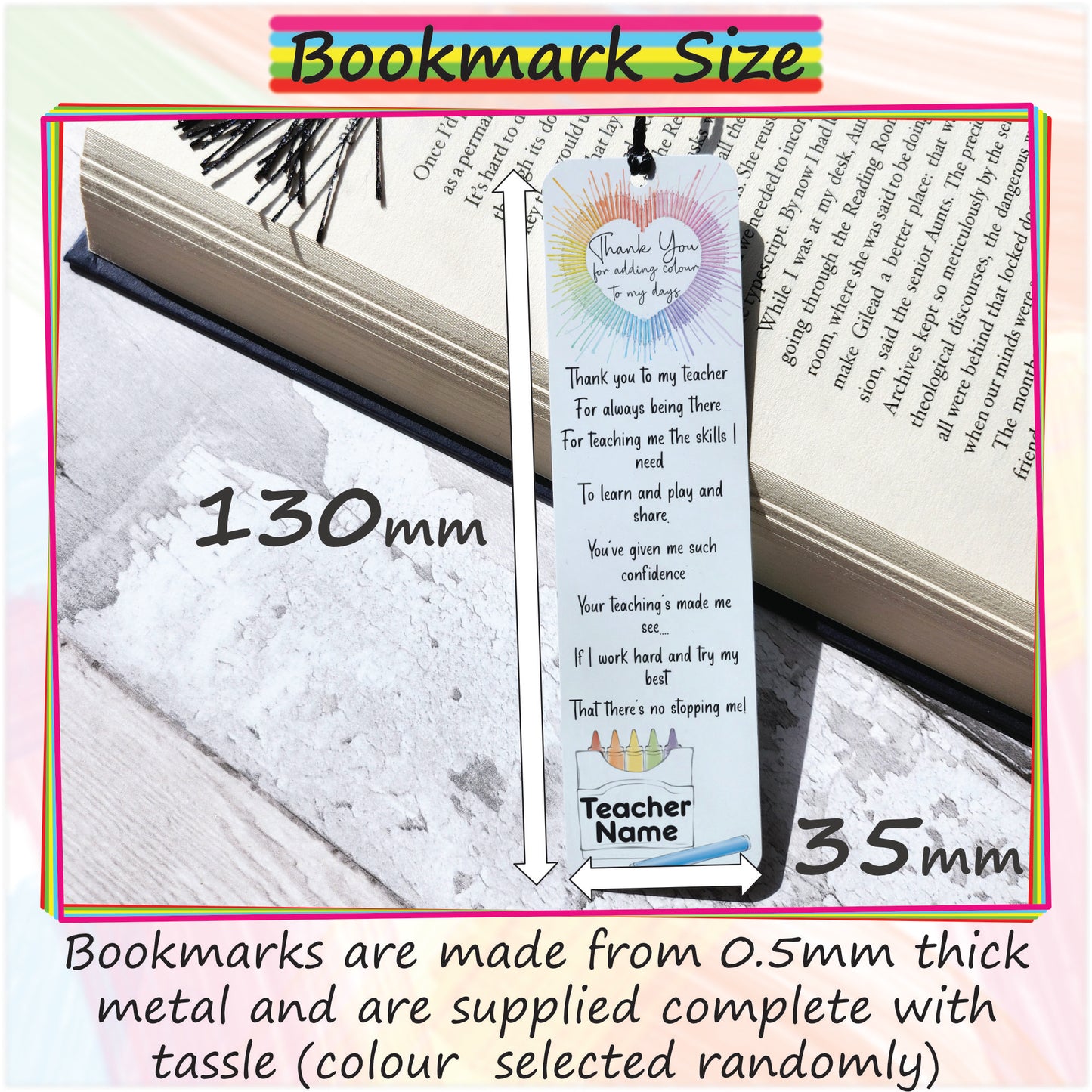 Thank You Teacher Personalised Bookmark