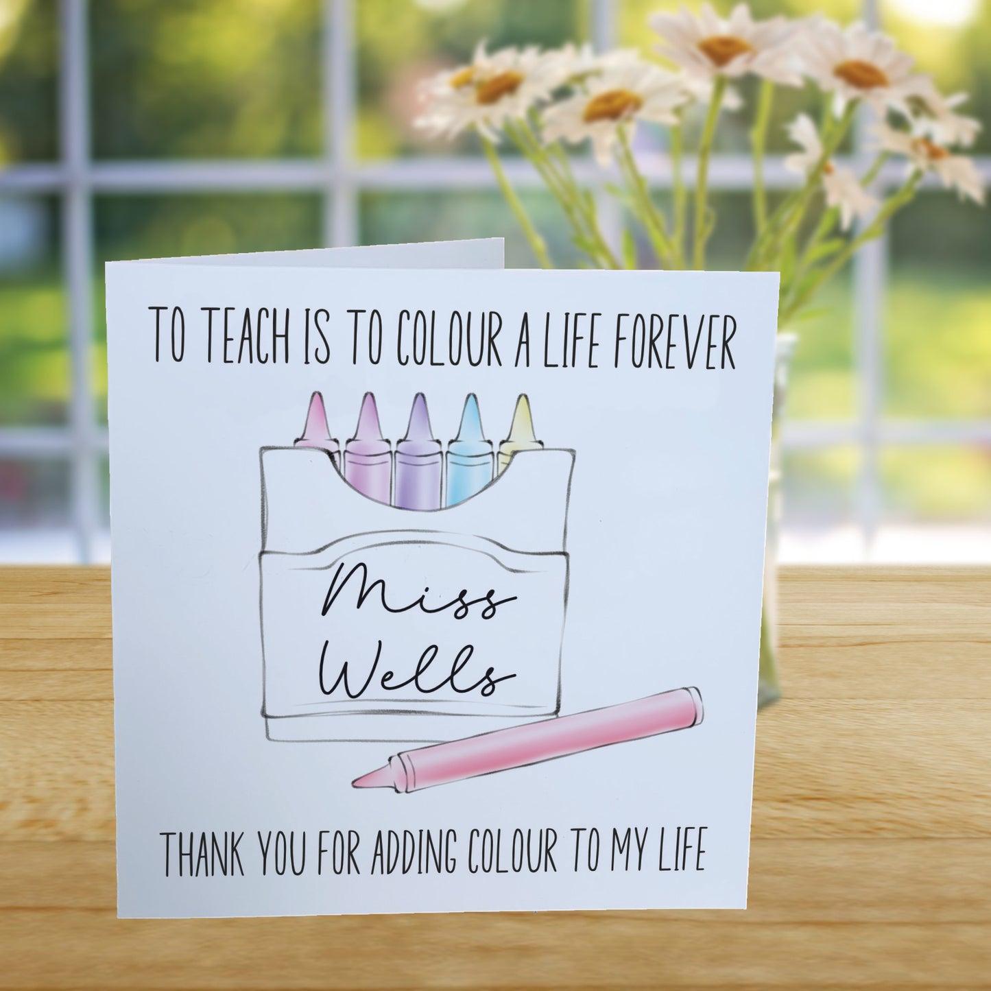 Personalised Teacher Thank You Card - Hand Drawn Crayon Box