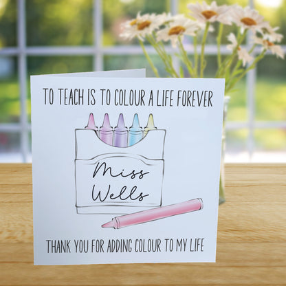 Personalised Teacher Thank You Card - Hand Drawn Crayon Box