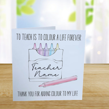 Personalised Teacher Thank You Card - Hand Drawn Crayon Box