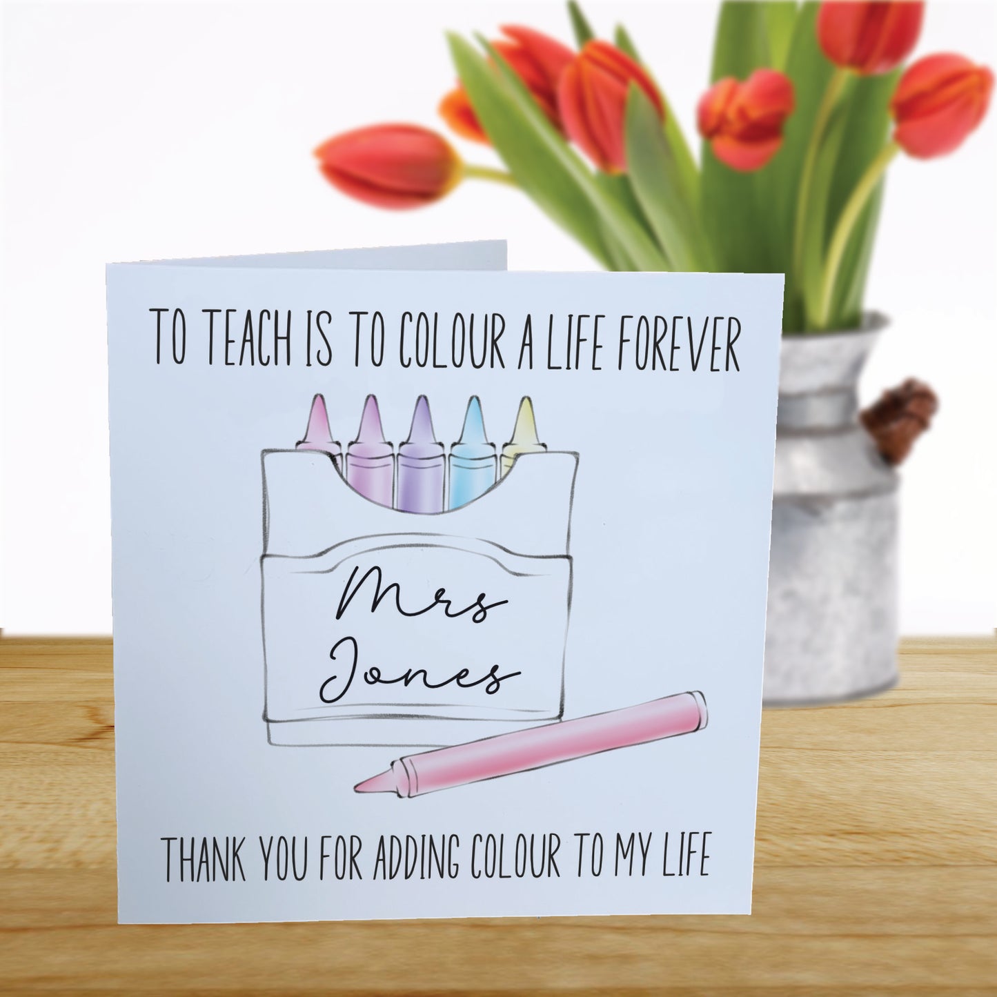 Personalised Teacher Thank You Card - Hand Drawn Crayon Box