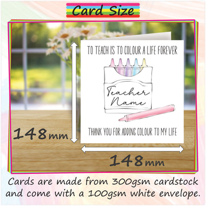 Personalised Teacher Thank You Card - Hand Drawn Crayon Box