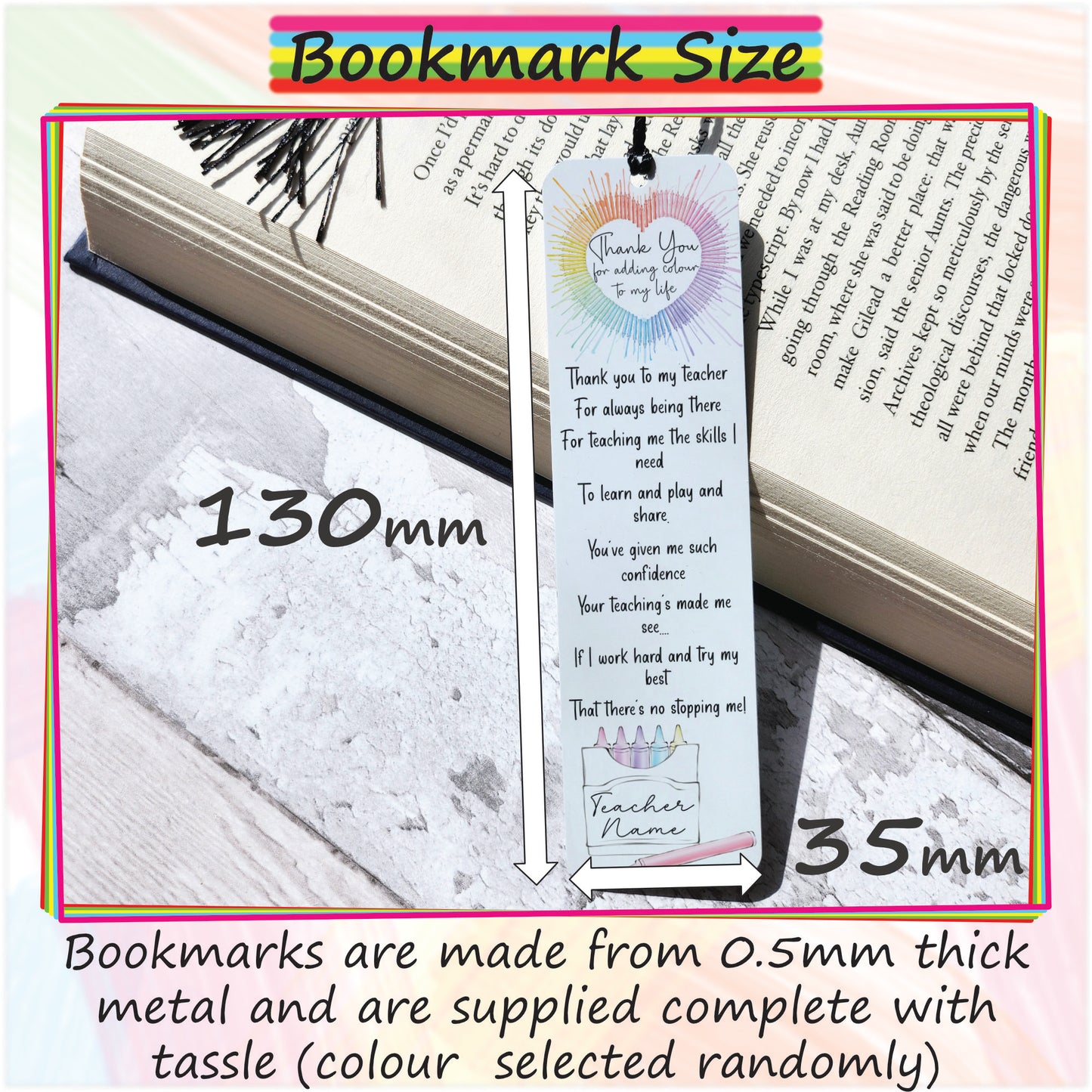 Personalised Thank You Teacher Bookmark