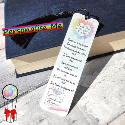 Personalised Thank You Teacher Bookmark