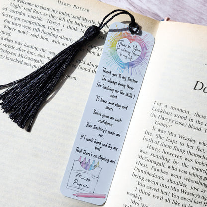 Personalised Thank You Teacher Bookmark