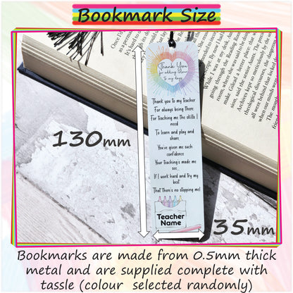 Personalised Thank You Teacher Bookmark