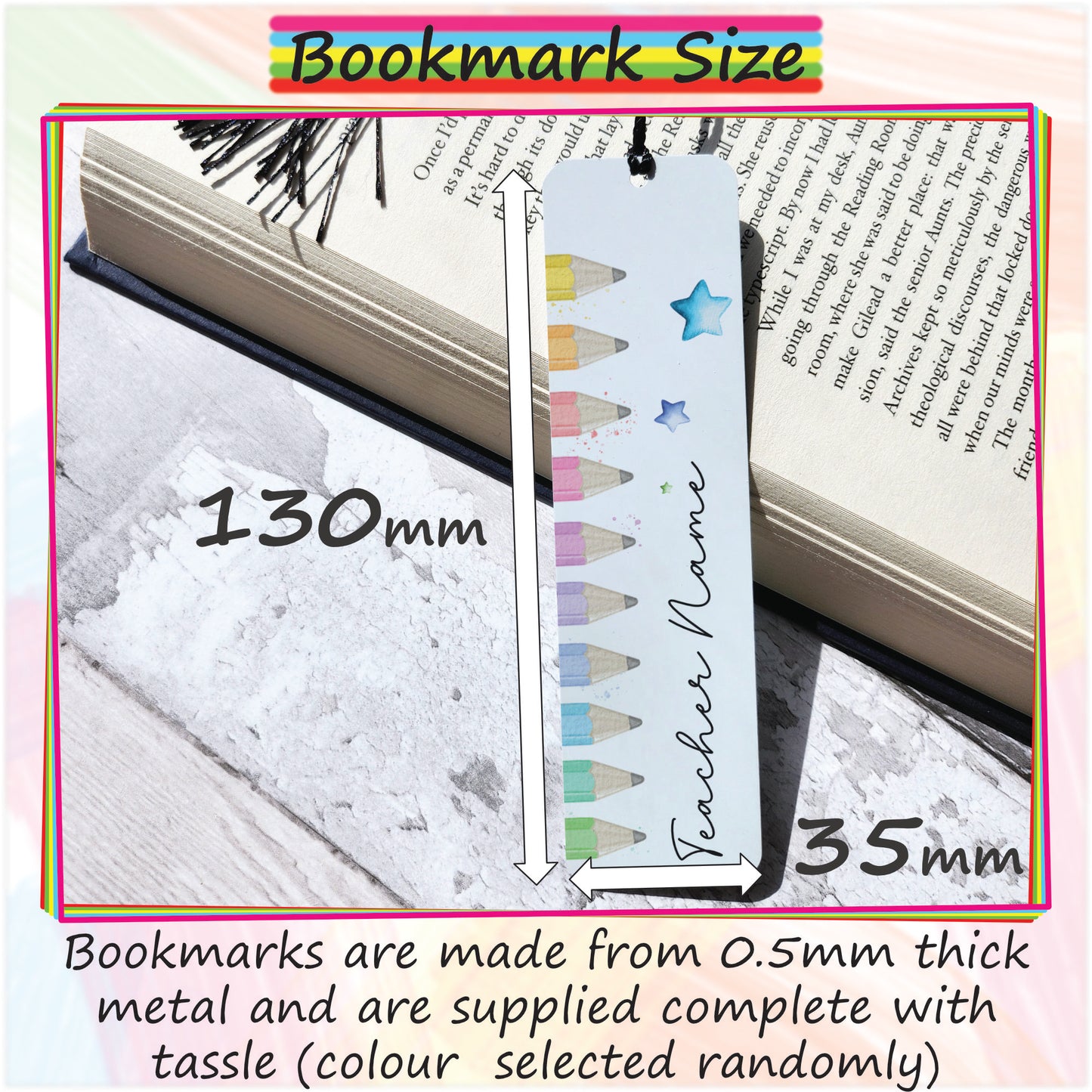 Personalised Teacher Bookmark - Pencil Tips