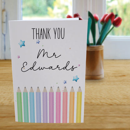 Personalised Teacher Thank You Card - Pencil Tips