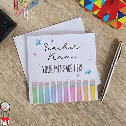 Personalised Teacher Thank You Card - Pencil Tops