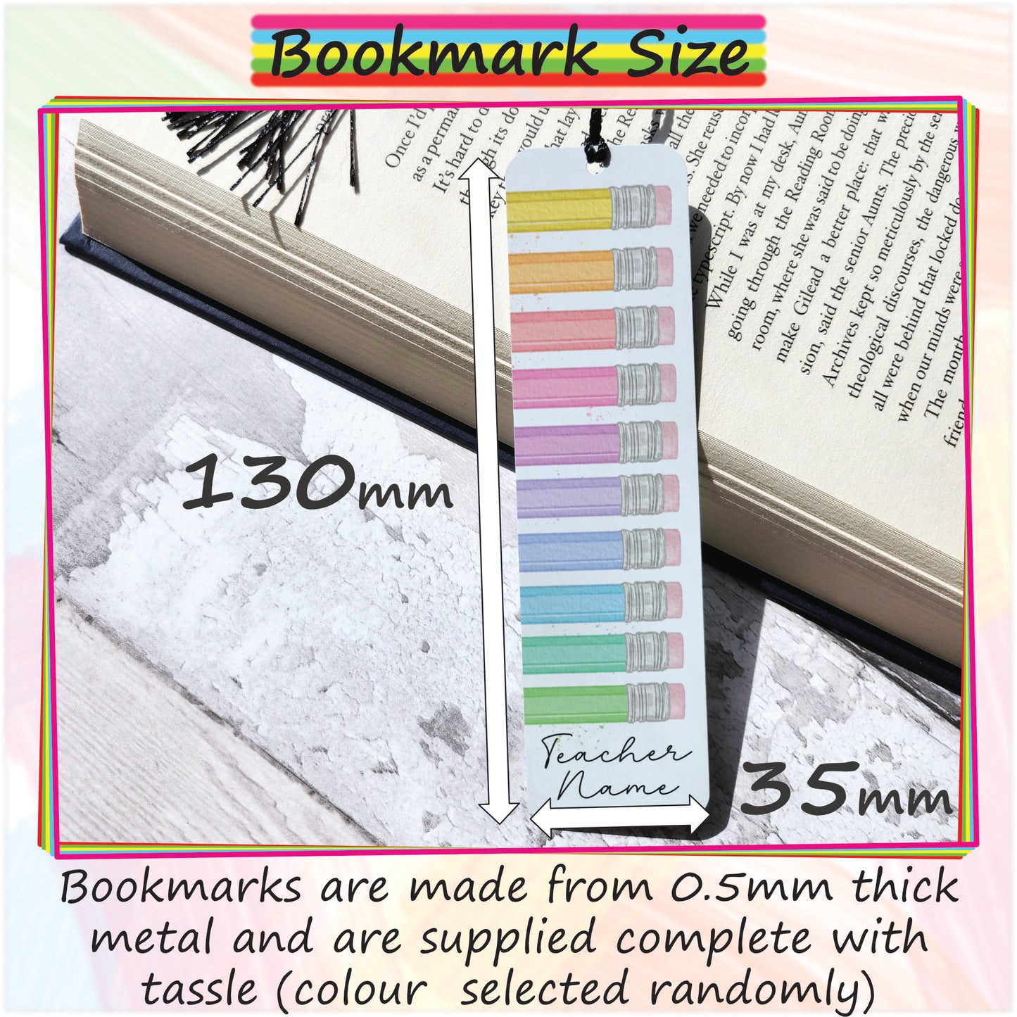 Personalised Teacher Bookmark - Pencil Tops