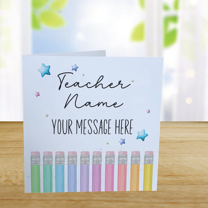 Personalised Teacher Thank You Card - Pencil Tops