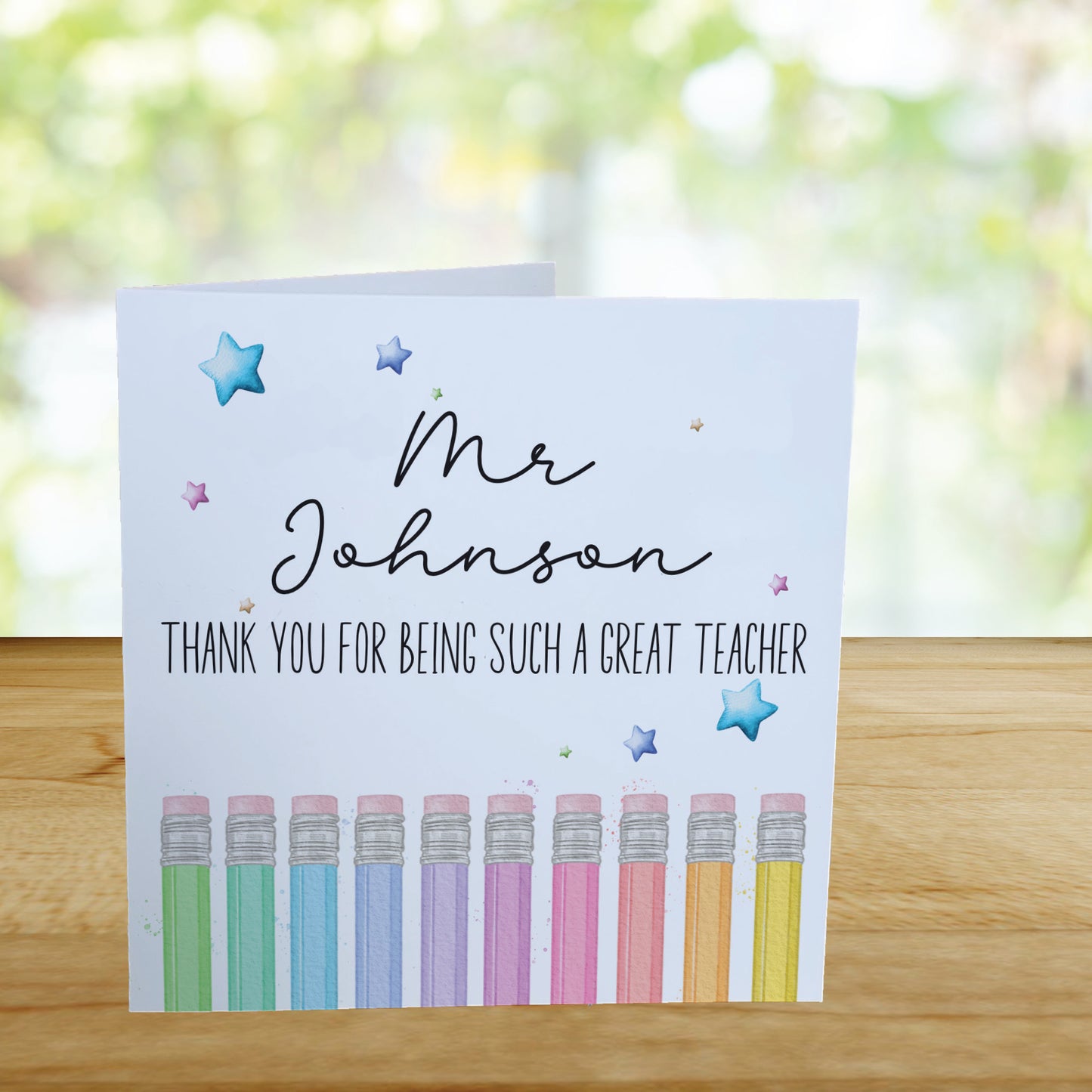 Personalised Teacher Thank You Card - Pencil Tops