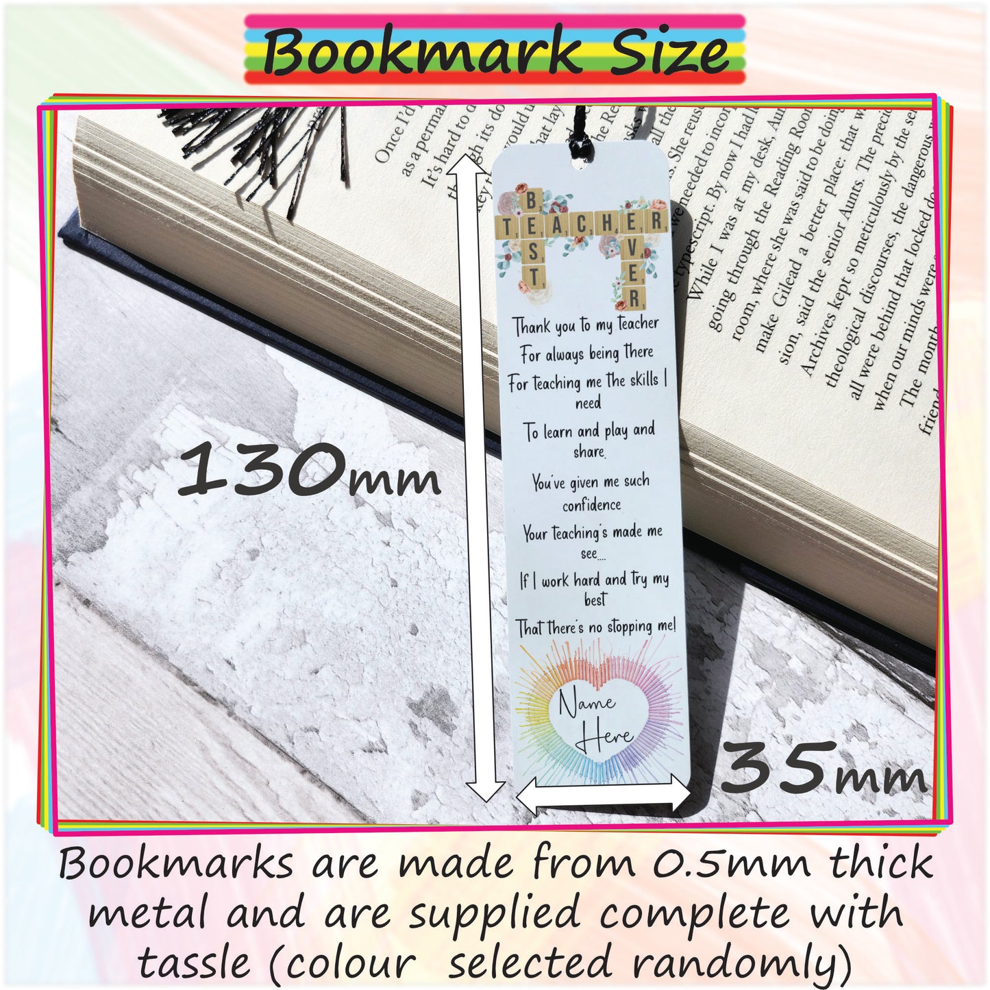 Personalised Best Teacher Tiles Bookmark