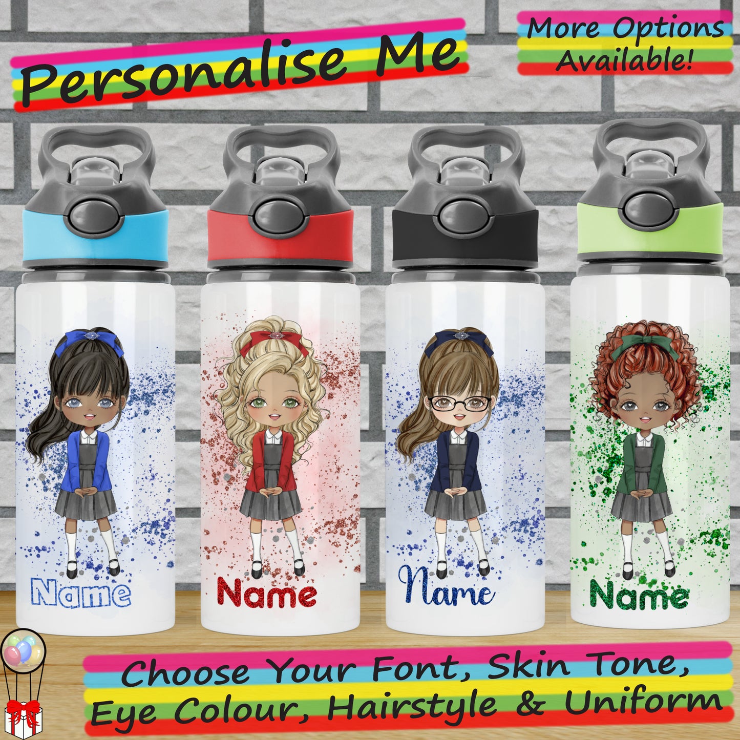 Personalised School Girl Aluminium Water Bottle