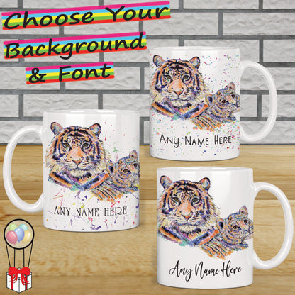 Parent and Child Tiger Mug - Personalised Tiger & Cub Mug Gift for Wild Animal Lover