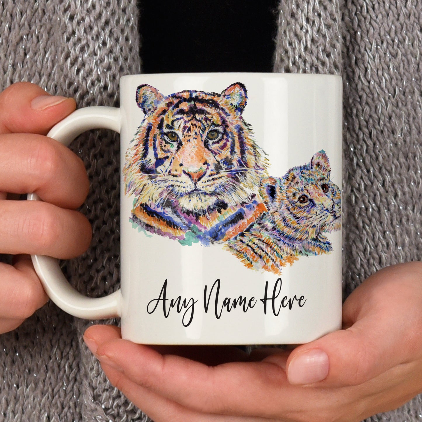 Parent and Child Tiger Mug - Personalised Tiger & Cub Mug Gift for Wild Animal Lover