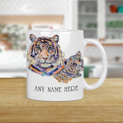 Parent and Child Tiger Mug - Personalised Tiger & Cub Mug Gift for Wild Animal Lover