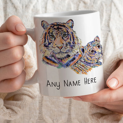 Parent and Child Tiger Mug - Personalised Tiger & Cub Mug Gift for Wild Animal Lover