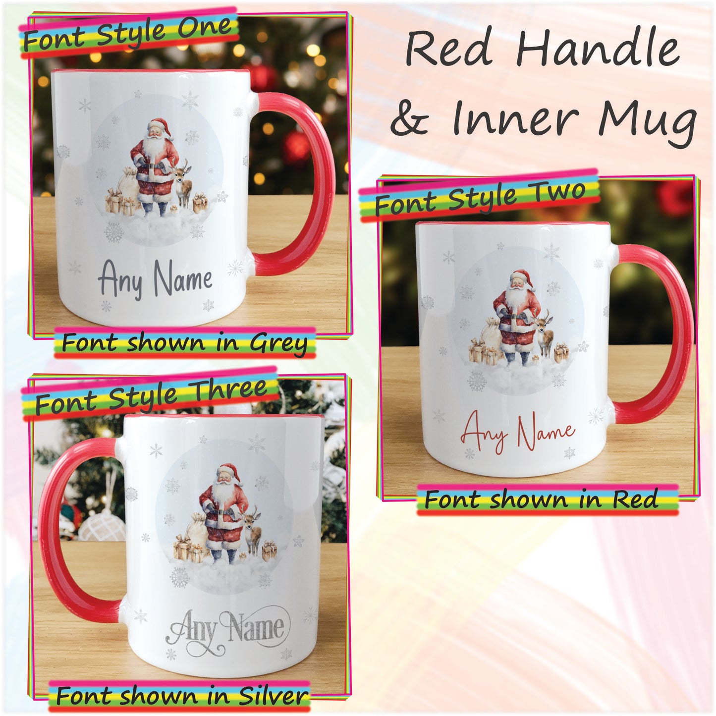 Traditional Santa Father Christmas Mug and Coaster Set - Hot Chocolate Mug with Name