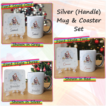 Traditional Santa Father Christmas Mug and Coaster Set - Hot Chocolate Mug with Name