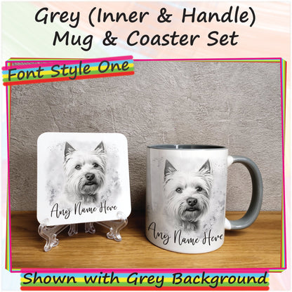 Personalised Sketched West Highland Terrier 11oz Ceramic Mug & Coaster Set