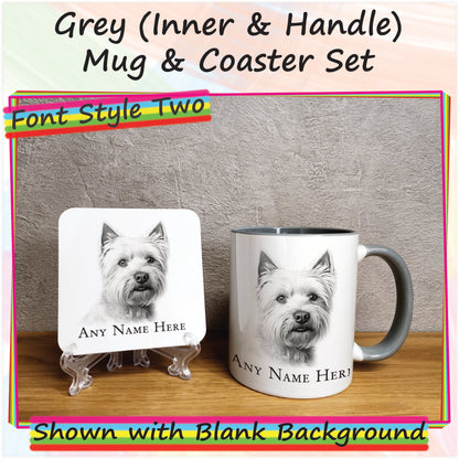 Personalised Sketched West Highland Terrier 11oz Ceramic Mug & Coaster Set