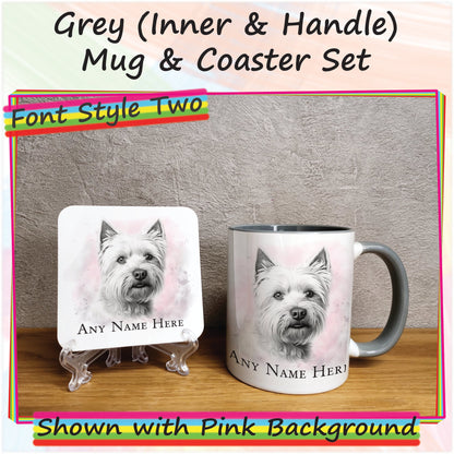 Personalised Sketched West Highland Terrier 11oz Ceramic Mug & Coaster Set