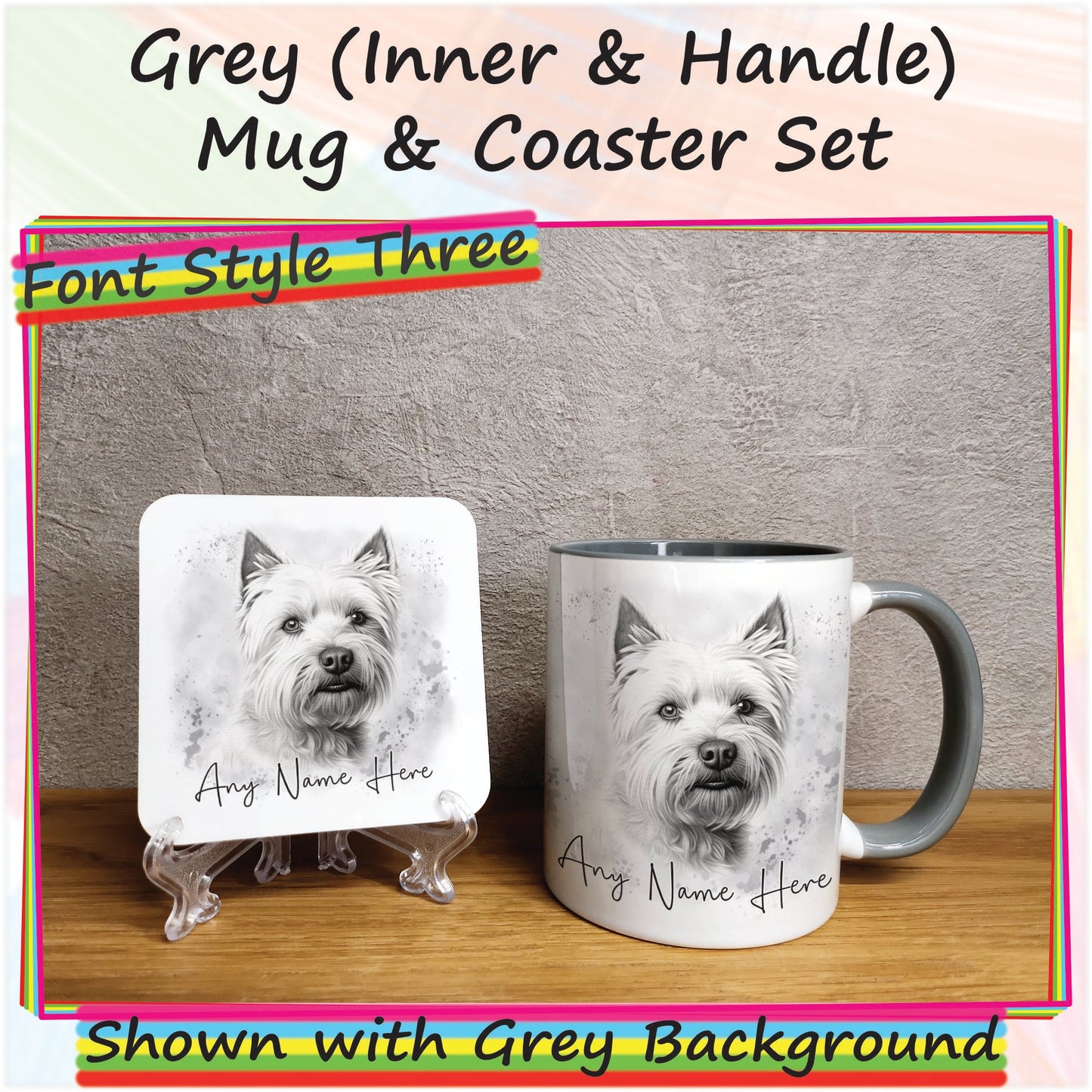 Personalised Sketched West Highland Terrier 11oz Ceramic Mug & Coaster Set