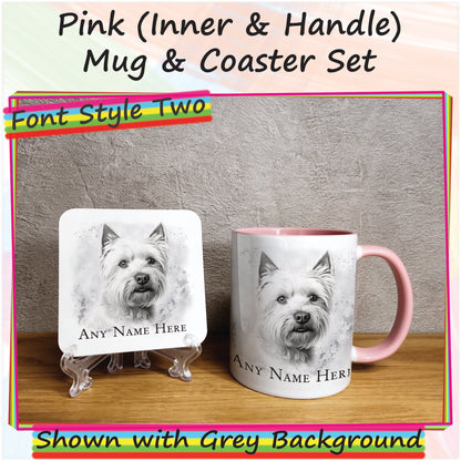 Personalised Sketched West Highland Terrier 11oz Ceramic Mug & Coaster Set