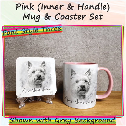 Personalised Sketched West Highland Terrier 11oz Ceramic Mug & Coaster Set