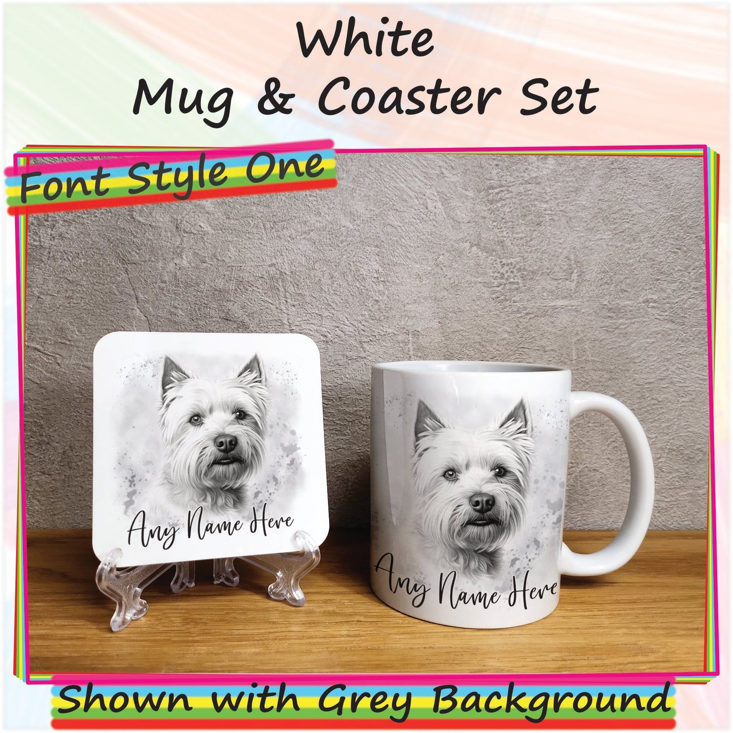 Personalised Sketched West Highland Terrier 11oz Ceramic Mug & Coaster Set