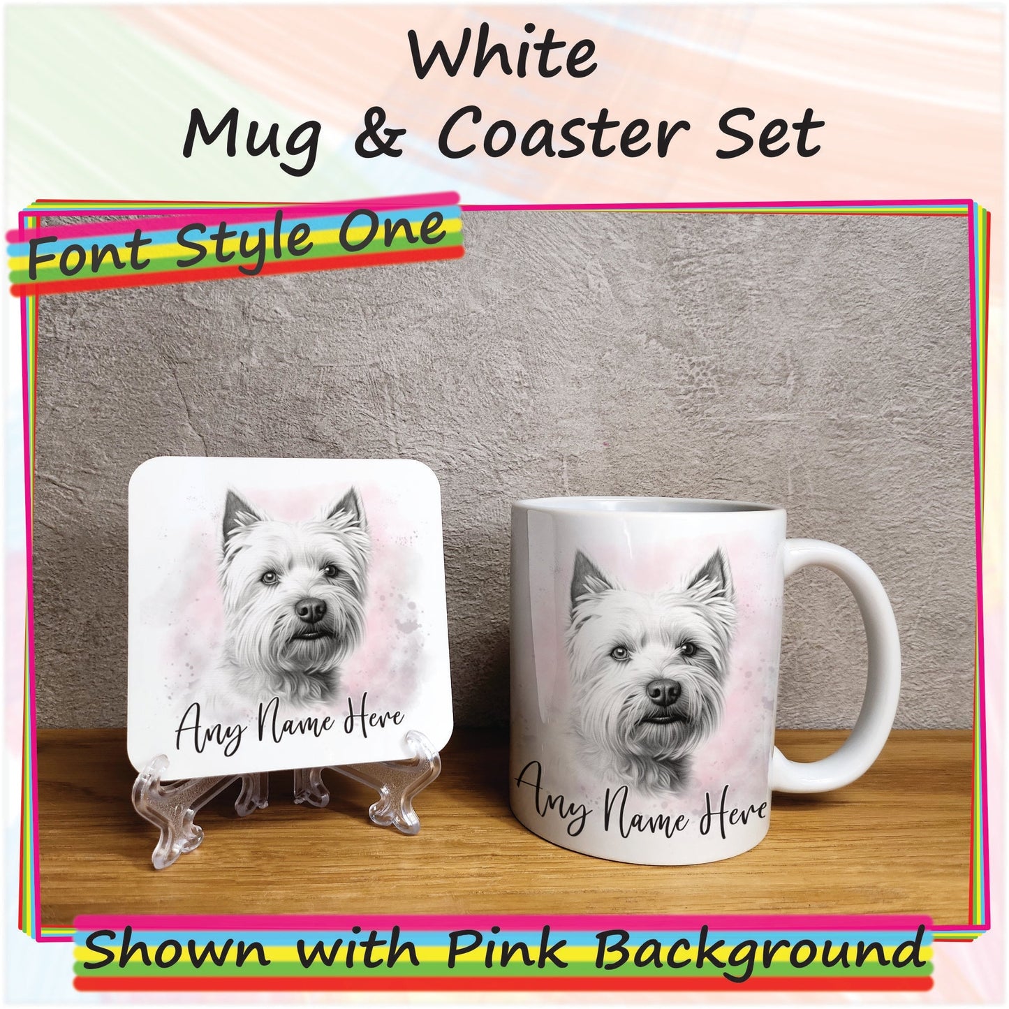 Personalised Sketched West Highland Terrier 11oz Ceramic Mug & Coaster Set