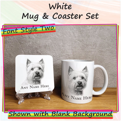 Personalised Sketched West Highland Terrier 11oz Ceramic Mug & Coaster Set