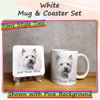 Personalised Sketched West Highland Terrier 11oz Ceramic Mug & Coaster Set