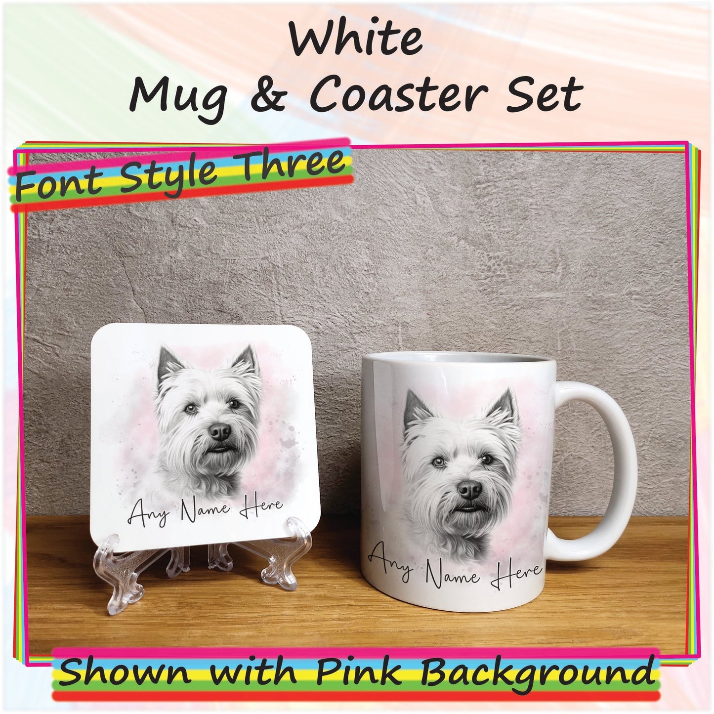 Personalised Sketched West Highland Terrier 11oz Ceramic Mug & Coaster Set