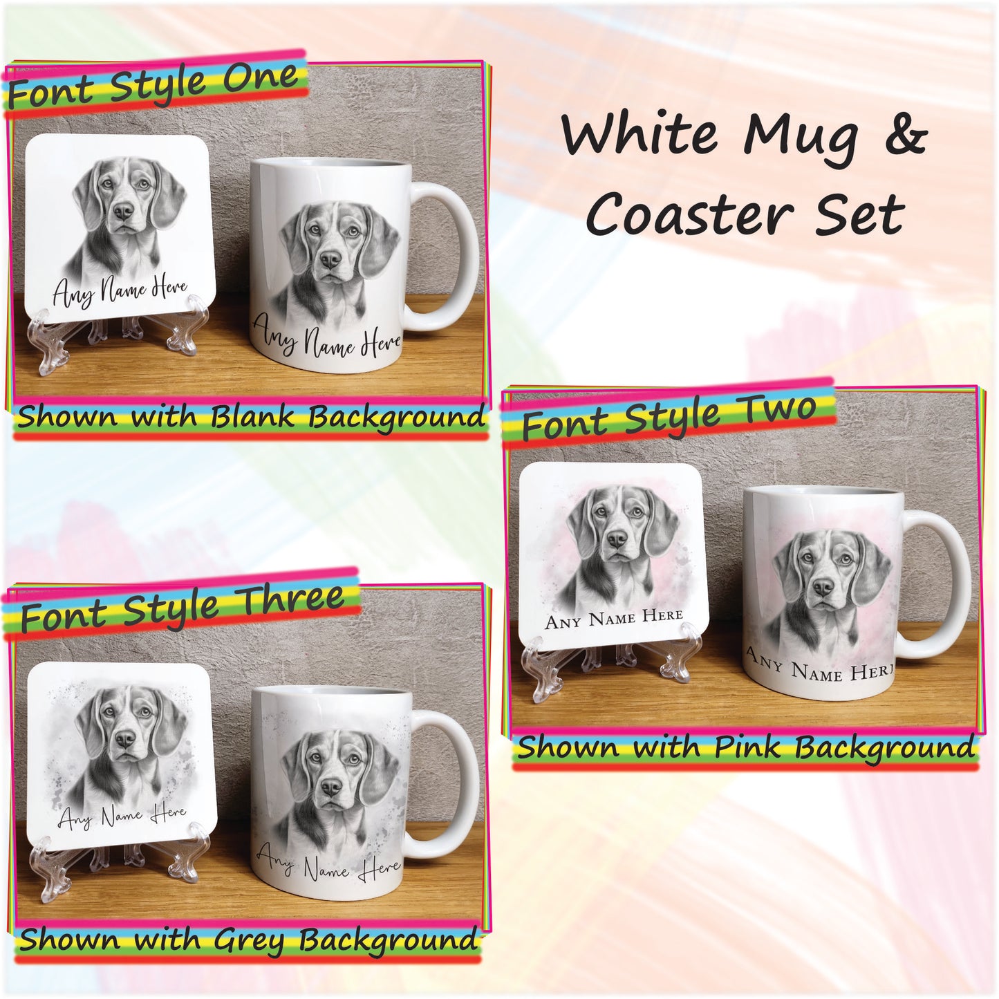 Personalised Sketched Beagle 11oz Ceramic Mug & Coaster Set