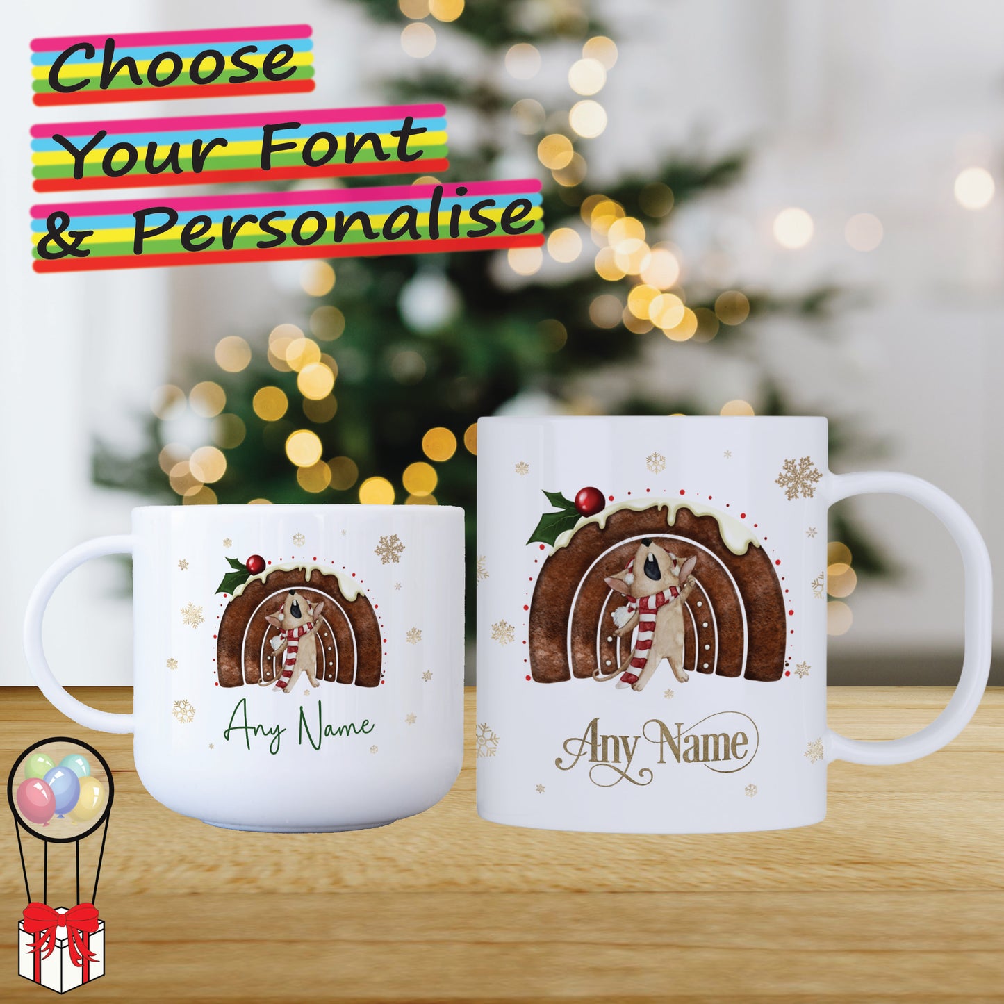 Sleepy Mouse Personalised Unbreakable Christmas Mug for Kids - Hot Chocolate Mug with Name