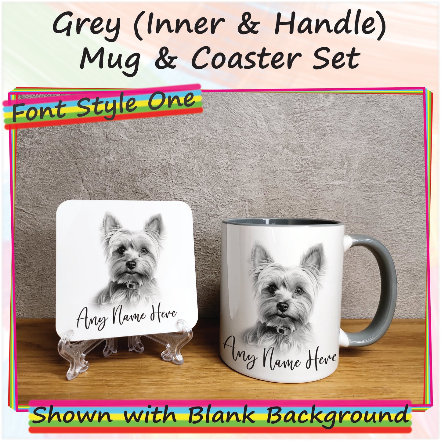 Personalised Sketched Yorkshire Terrier 11oz Ceramic Mug & Coaster Set