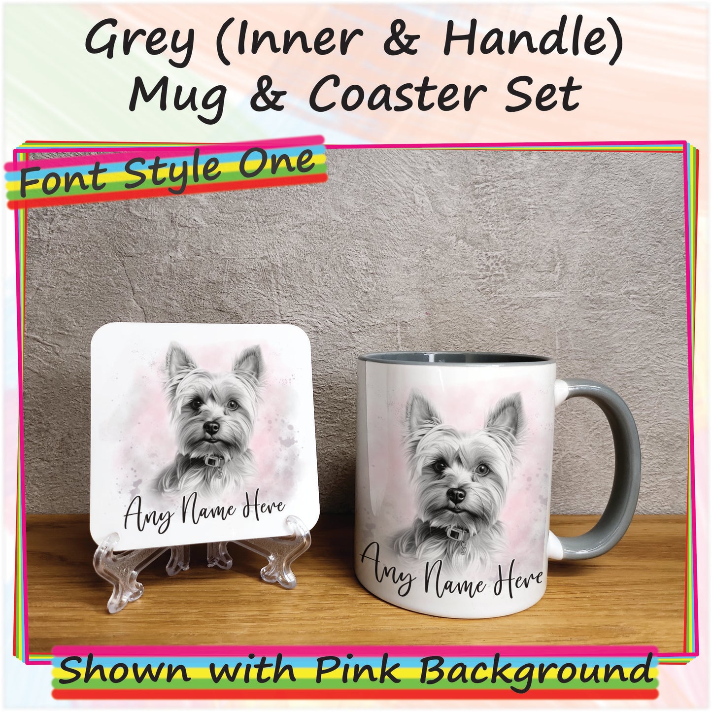 Personalised Sketched Yorkshire Terrier 11oz Ceramic Mug & Coaster Set