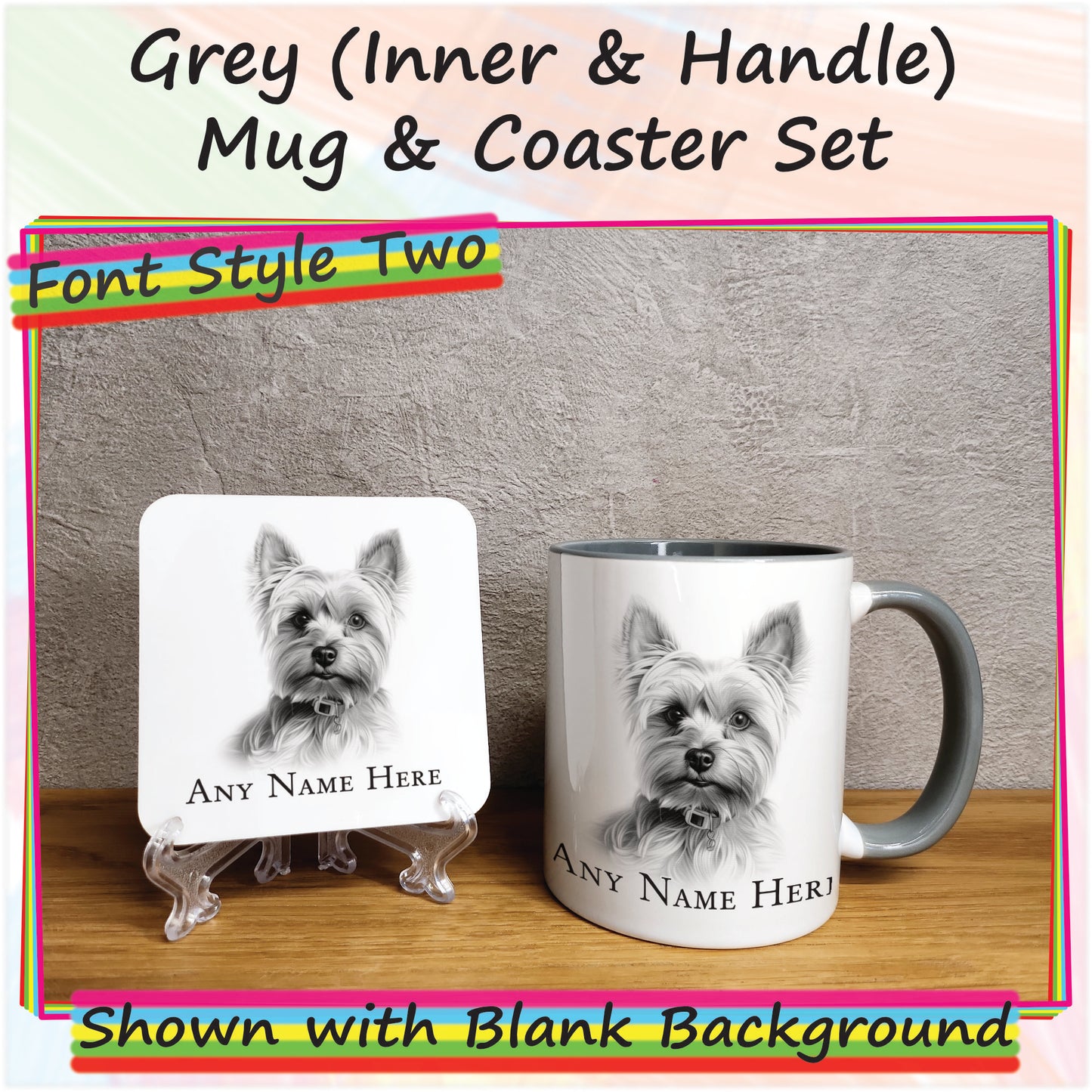 Personalised Sketched Yorkshire Terrier 11oz Ceramic Mug & Coaster Set