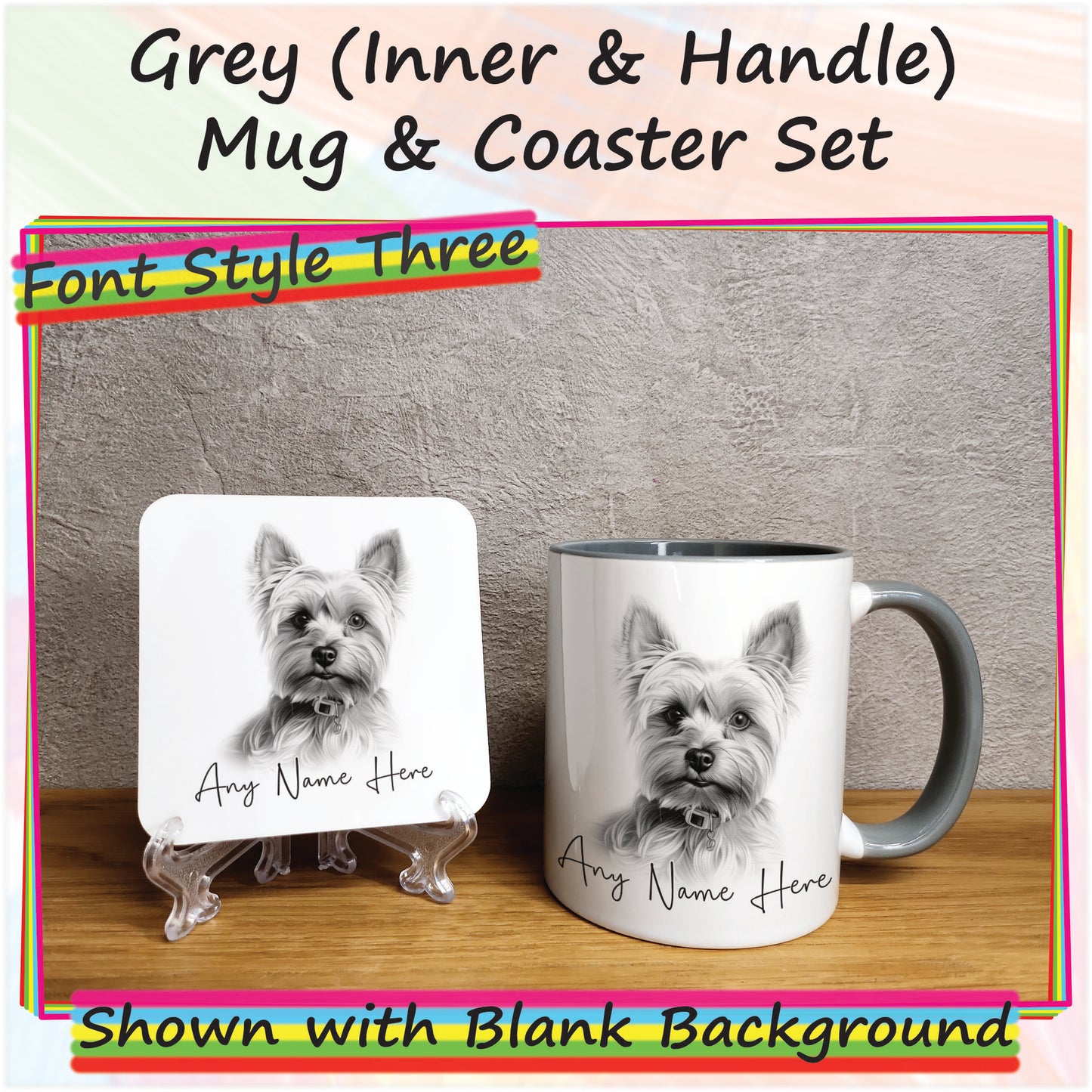 Personalised Sketched Yorkshire Terrier 11oz Ceramic Mug & Coaster Set