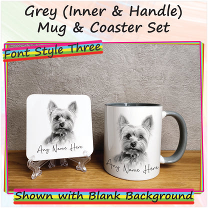 Personalised Sketched Yorkshire Terrier 11oz Ceramic Mug & Coaster Set