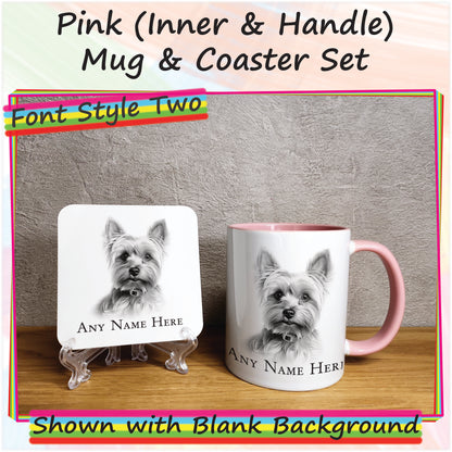 Personalised Sketched Yorkshire Terrier 11oz Ceramic Mug & Coaster Set