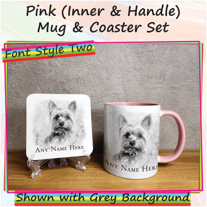 Personalised Sketched Yorkshire Terrier 11oz Ceramic Mug & Coaster Set