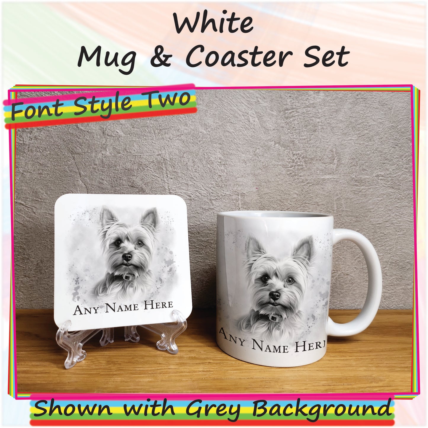 Personalised Sketched Yorkshire Terrier 11oz Ceramic Mug & Coaster Set